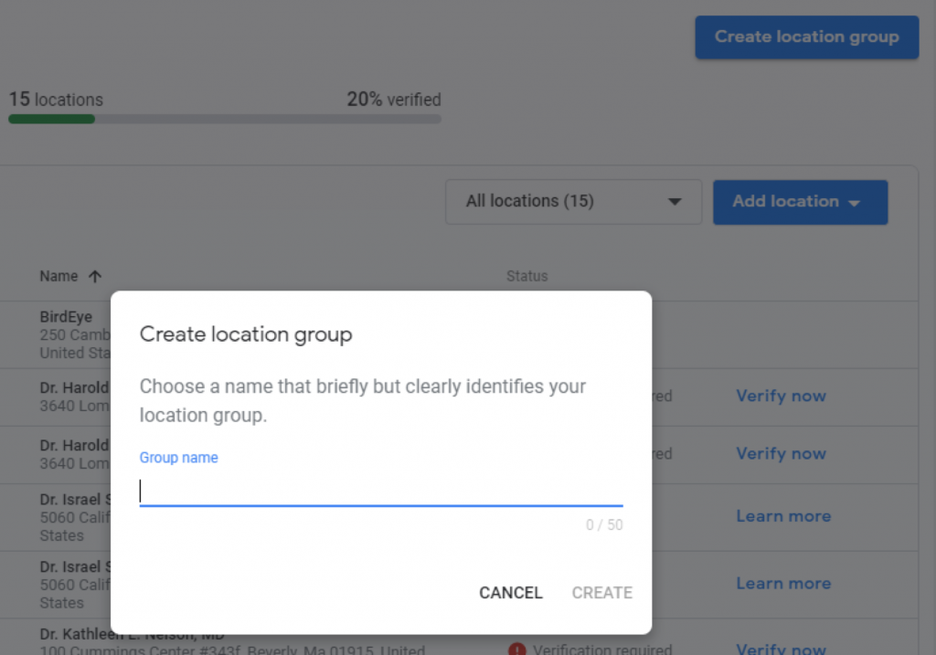 create location group and verify