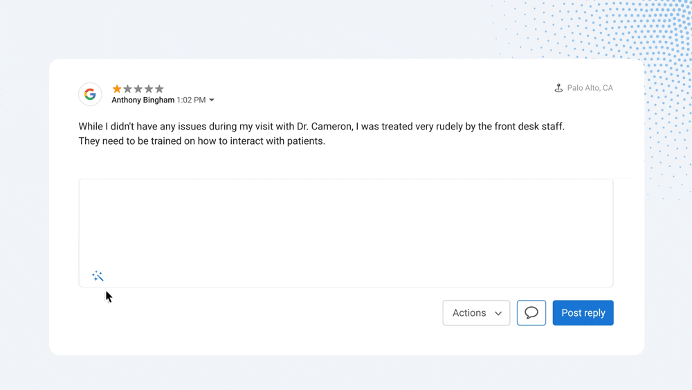 Birdeye new review and survey response solution based on the ChatGPT model - negative review response example