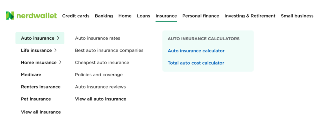 Screenshot of nerdwallet insurance review site.