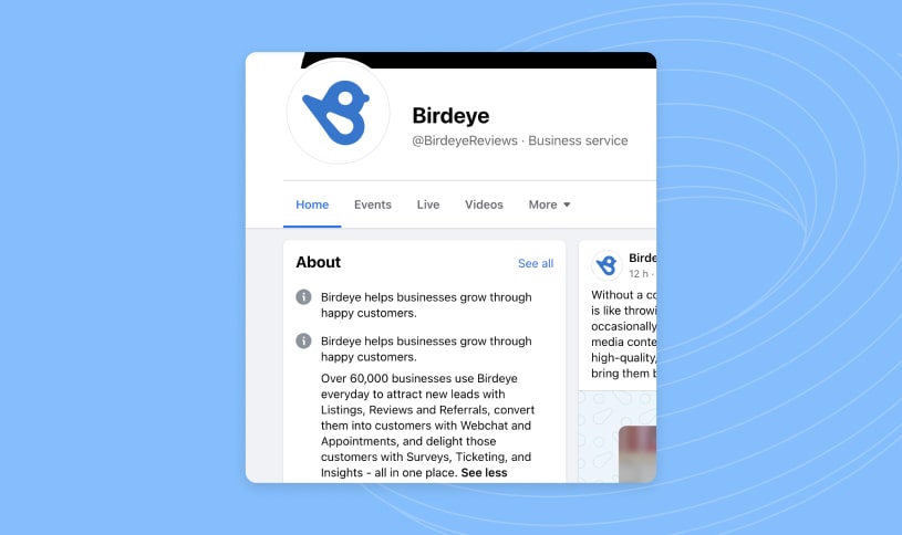 Screenshot of Birdeye's About section on Facebook