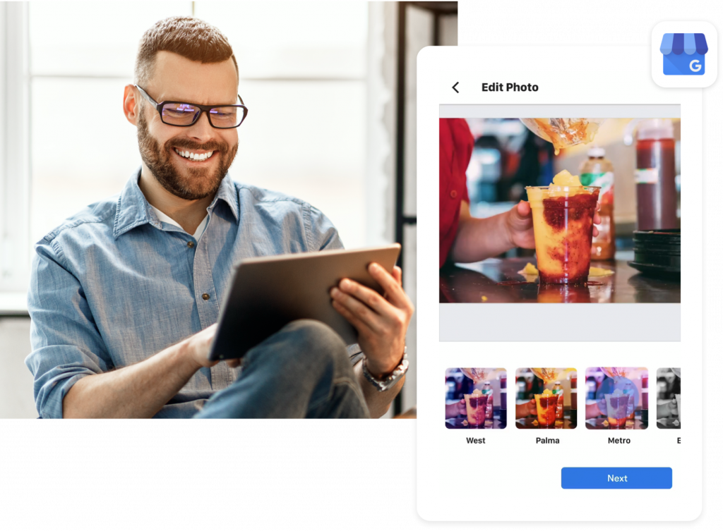 Smiley man working on how to edit photo in GBP