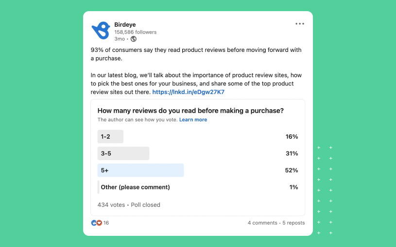 Example of a LinkedIn poll by Birdeye