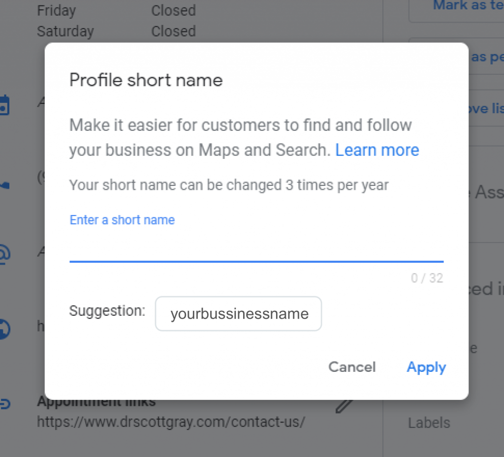 Enter profile short name