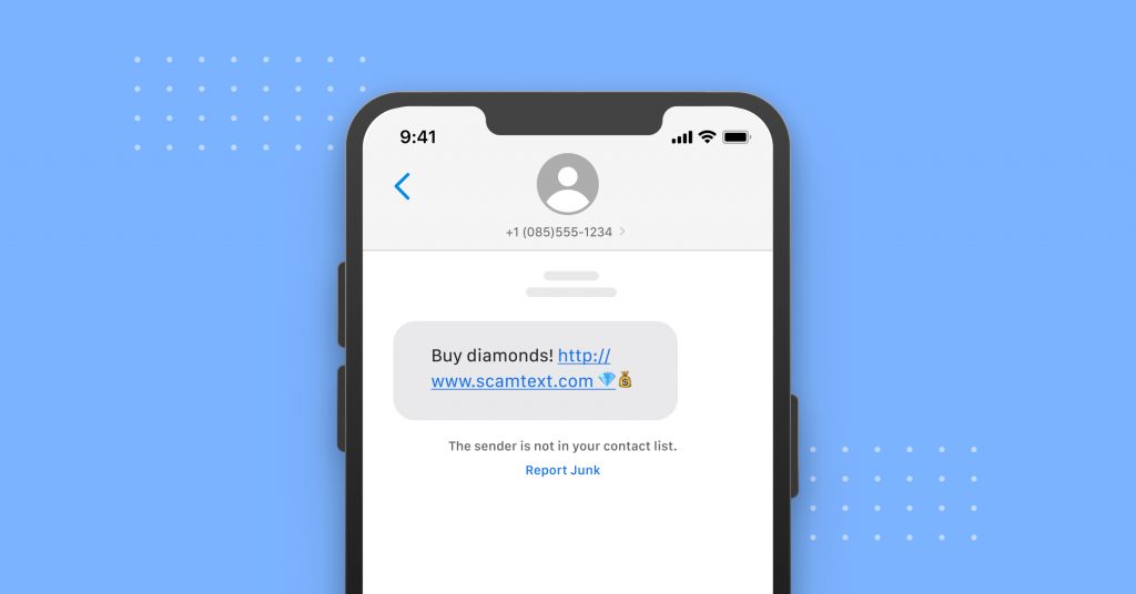 Example of a fake text messages you can report as junk on ios