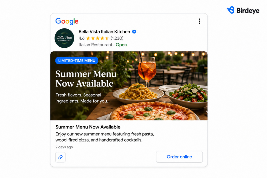 Restaurant Google Post Example