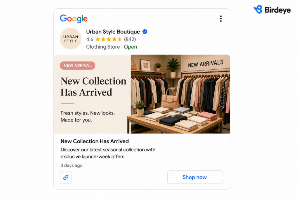 Retail store Google Post Example