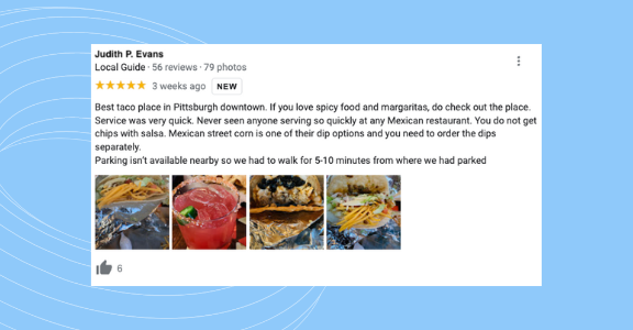 Example of a positive online customer review.