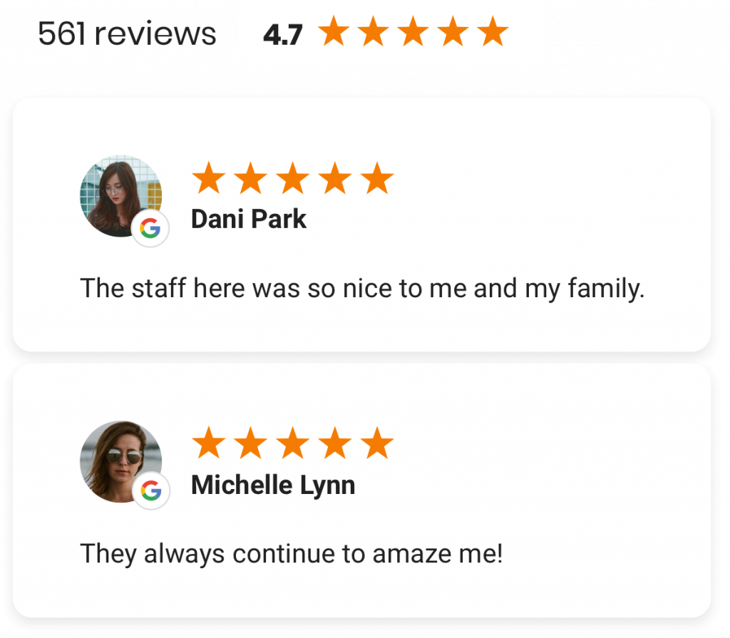 Dani park and michelle lynn share 5 star positive google reviews