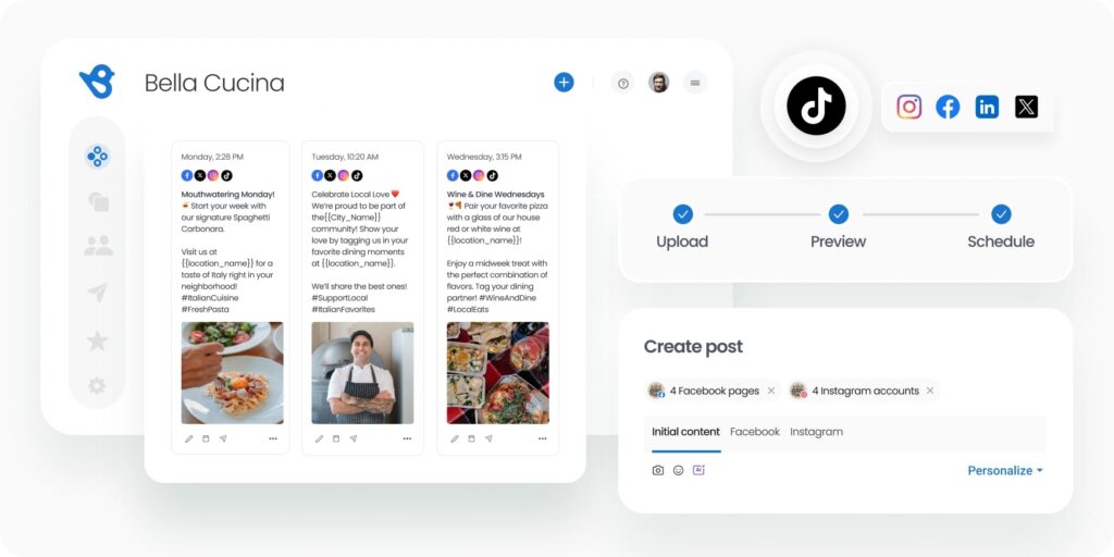 Schedule and posts easily with Birdeye Social AI across all platforms