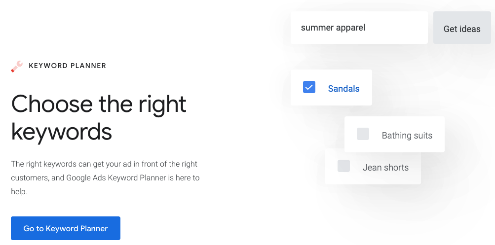 Google ads keyword planner home page