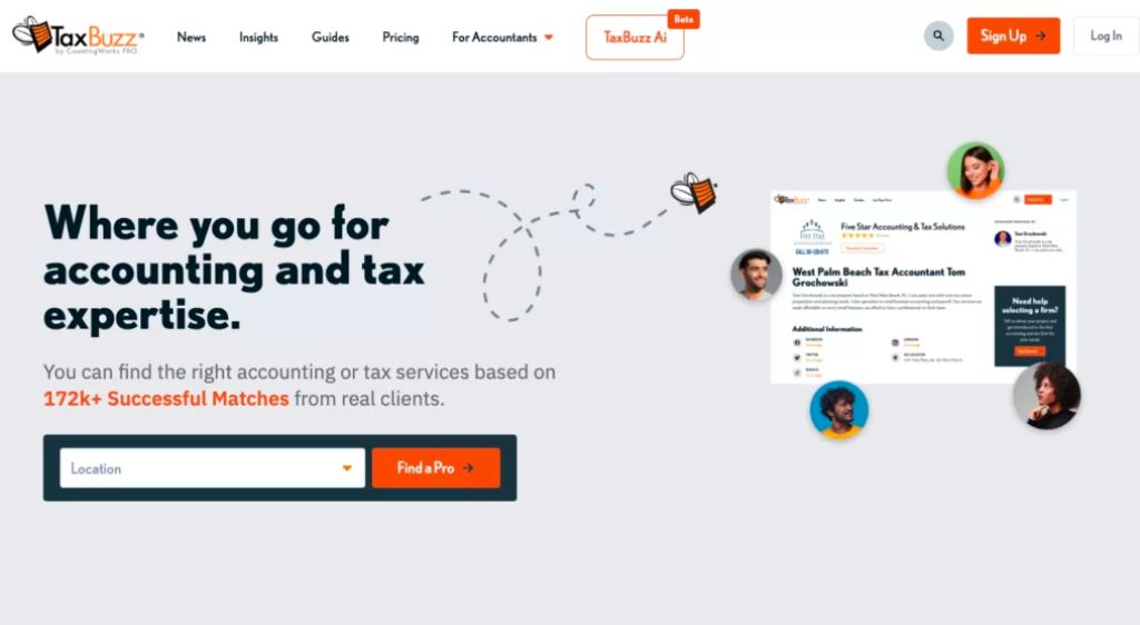 Screenshot of Taxbuzz finance review home page.