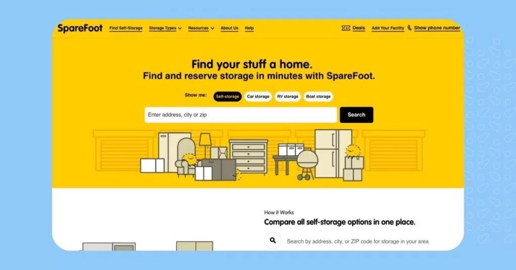 Screenshot of SpareFoot storage facility website