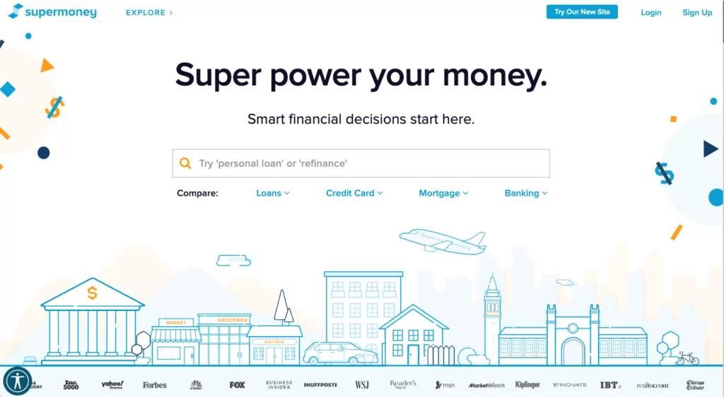 Screenshot of SuperMoney, a popular finance review site.