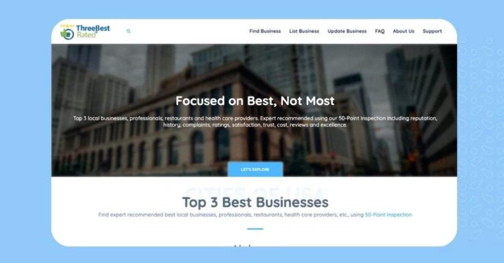 Screenshot of ThreeBestRated review website.