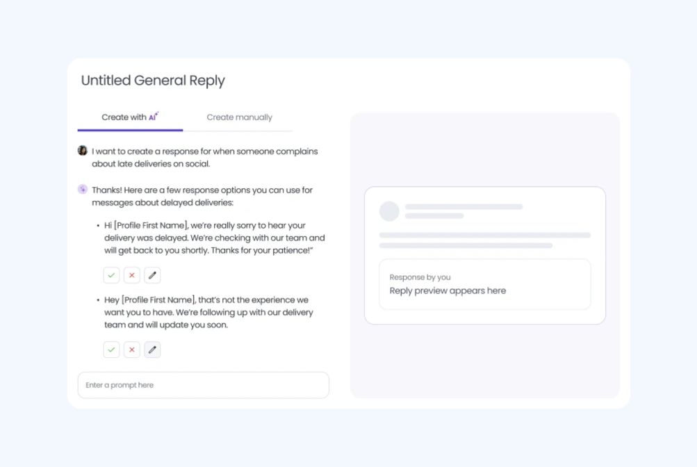 Image shows how the response template function works in Social Engagement Agent