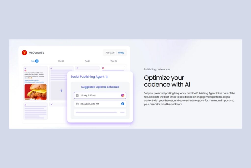 Image shows how Social Publishing Agent helps set the right schedule across platforms at scale