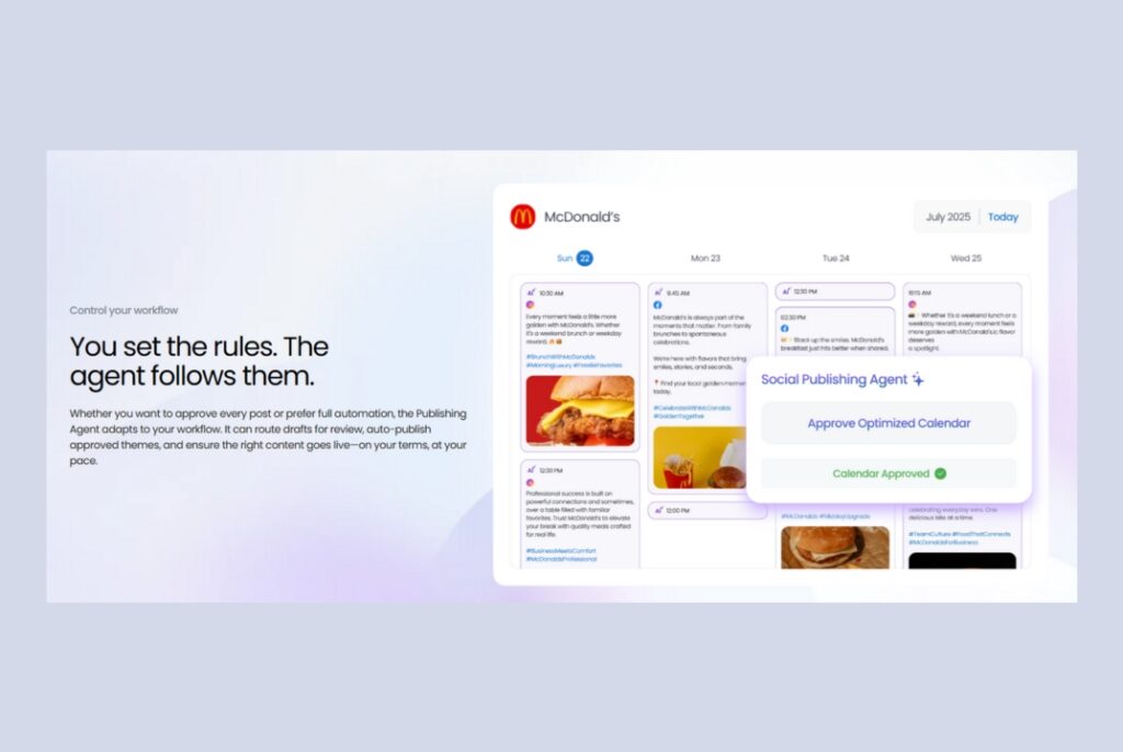 Image shows how Social Publishing Agent helps optimize workflows across platforms at scale