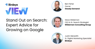 The image shows the list of speakers for the Birdeye View session: "Expert Advice for Growing on Google"