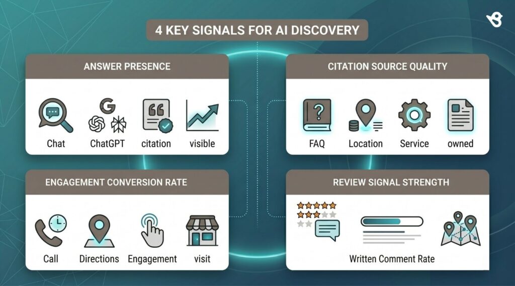 Infographic showing 4 key signals for AI discovery.