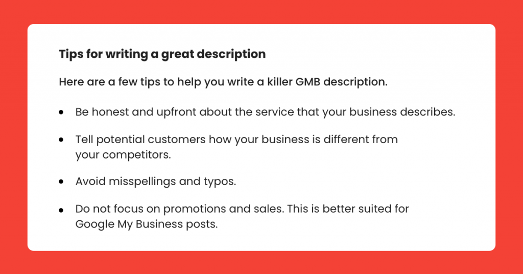 Tips for writing a great GMB descriptions