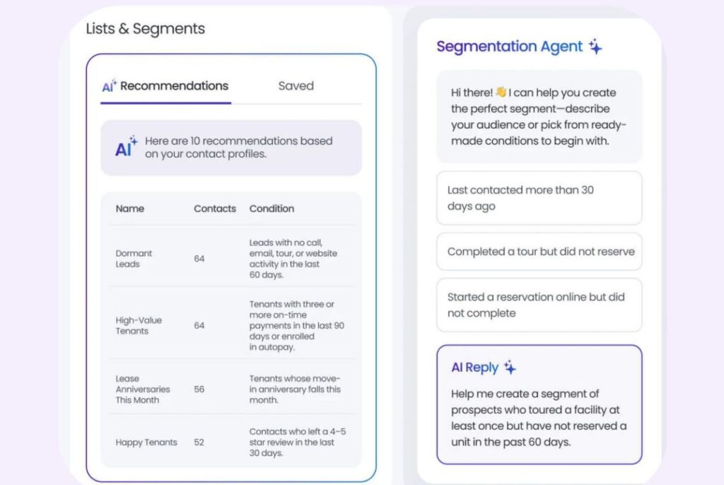 This image shows the Birdeye contact segmentation agent dashboard