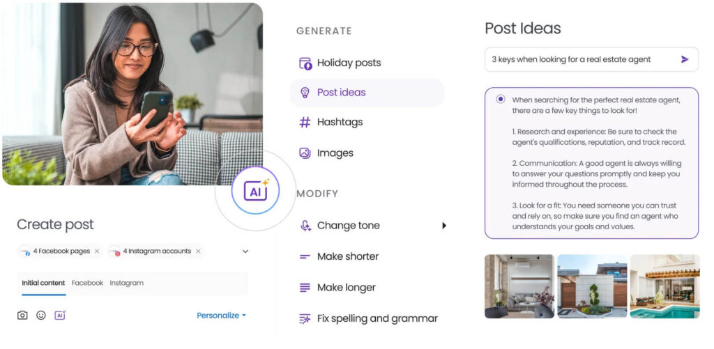 The best real estate automation tool-Birdeye Social AI helps to create, schedule, and optimize content
