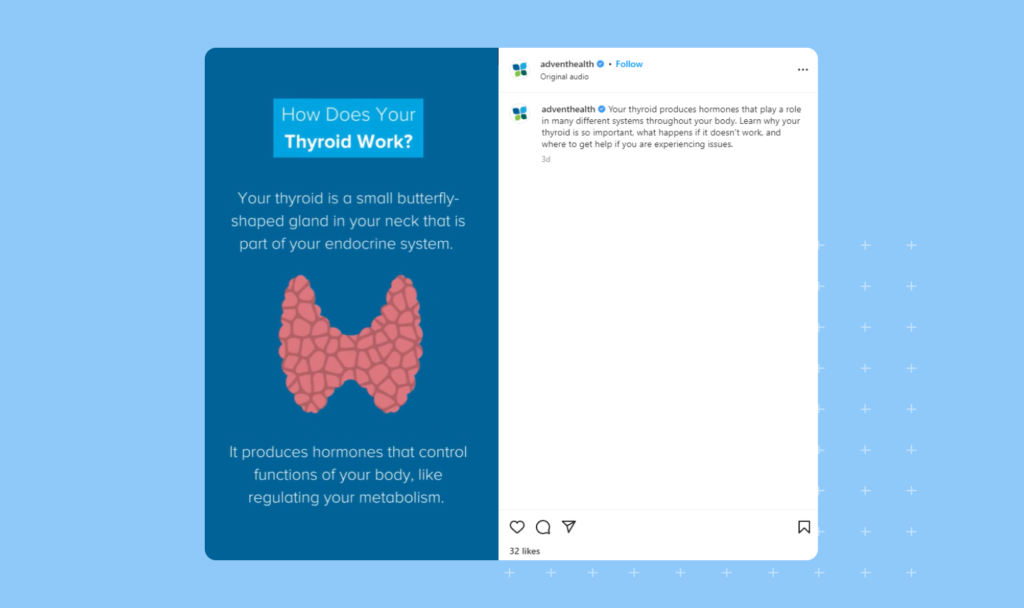 Advent Health's Instagram post as an example of using social media in healthcare marketing