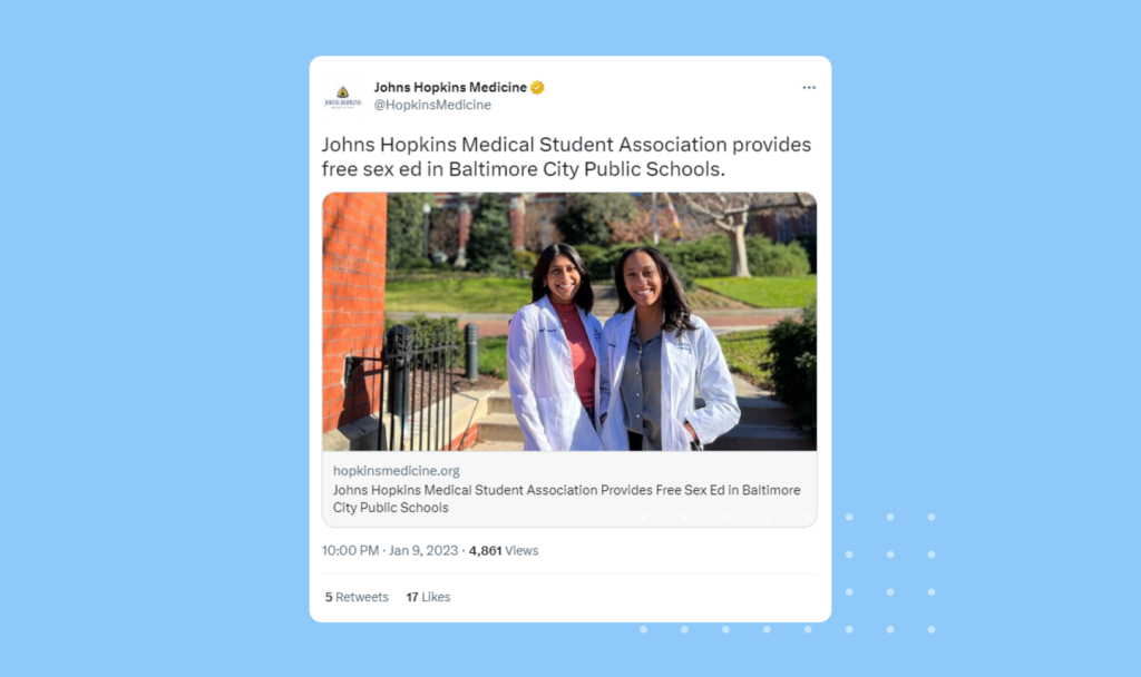 John Hopkins Medicine's Twitter post as an example of using social media in healthcare marketing