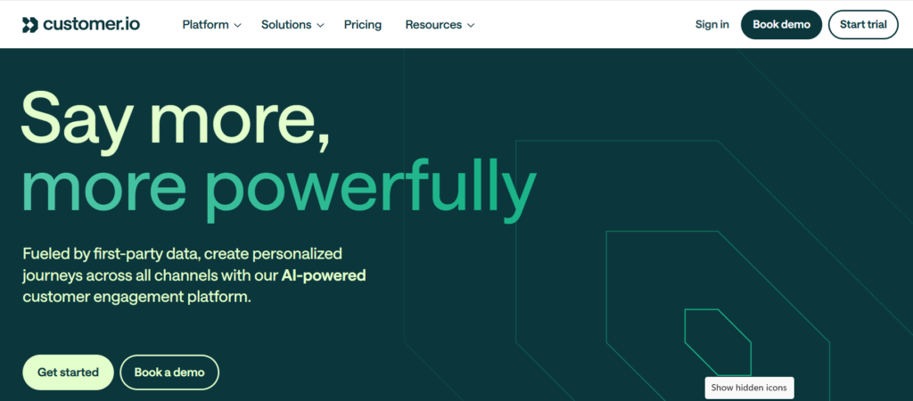 This image is the homepage of Customer.io