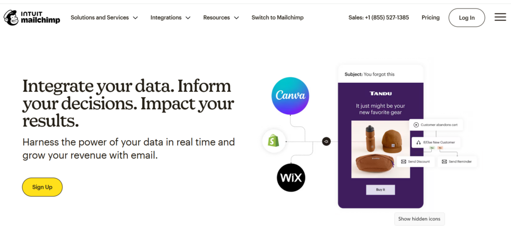 This image is the homepage of Mailchimp