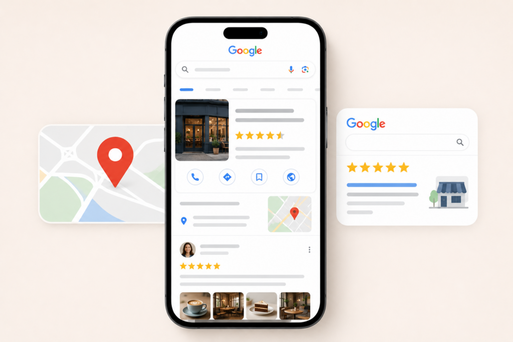 This image shows Google Reviews in Google Search and Google Maps