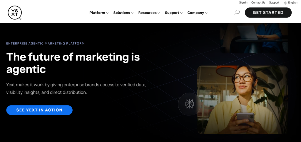 This image shows the homepage image of Yext