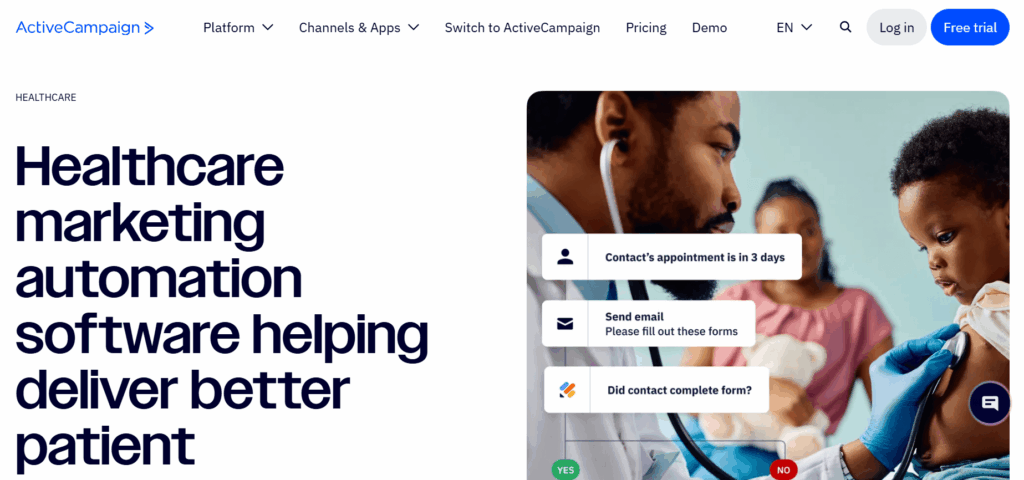 This image shows the homepage of ActiveCampaign