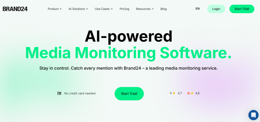 This image shows the homepage of Brand24
