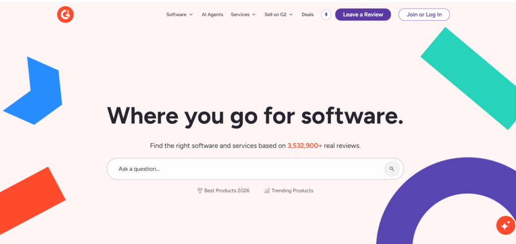 This image shows the homepage of G2
