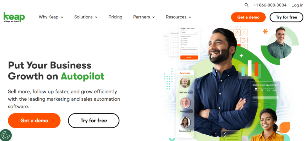 This image shows the homepage of Keap