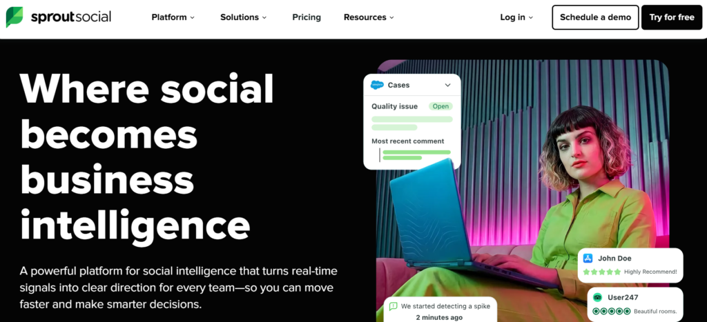 This image shows the homepage of Sprout Social
