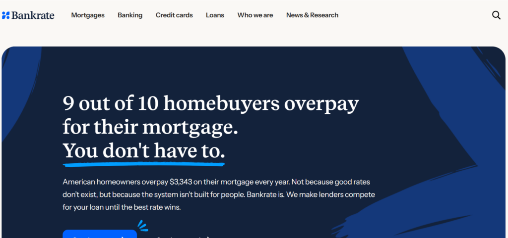 This image shows the hompage of Bankrate