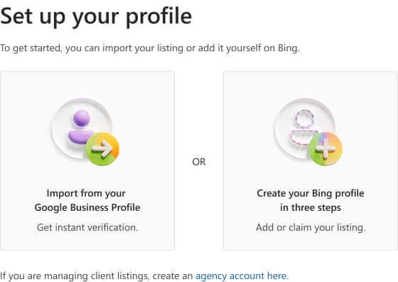 This image shows ways to set up Bing business listing