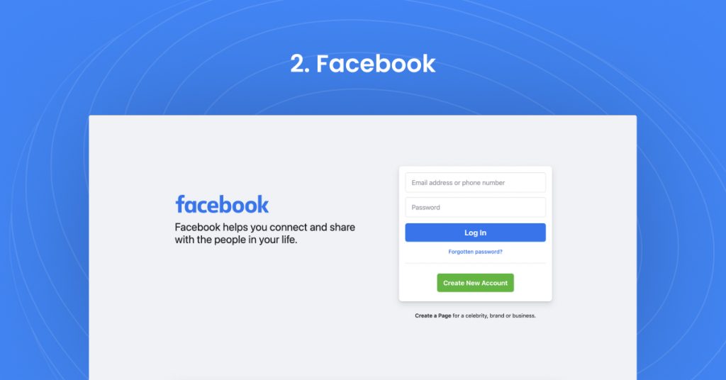 Facebook login page