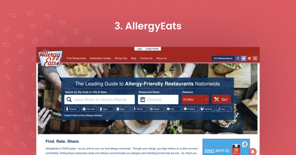 AllergyEats home screen