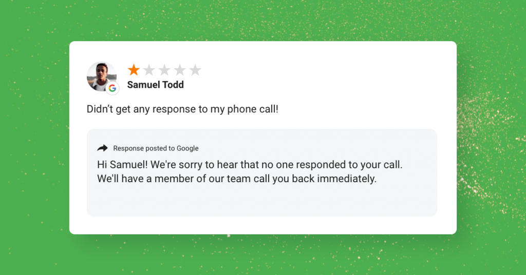 Example of review management for a negative review.