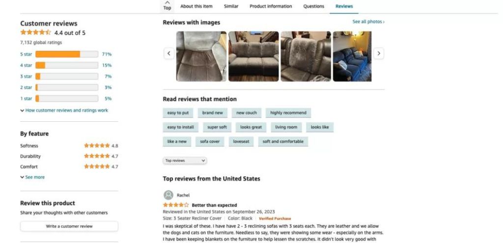 Image showing an example of an amazon retail review.