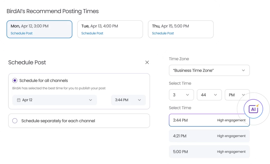 birdeye social ai scheduling feature 