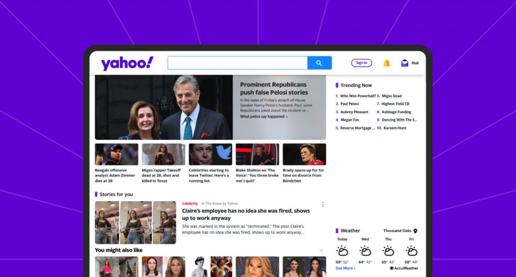 An image of the homepage of Yahoo.com