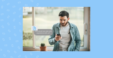 Customer answering brand survey question from his mobile phone