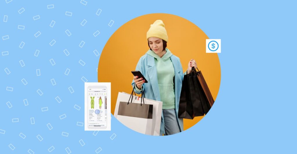 Image shows a person shopping using Google shopping