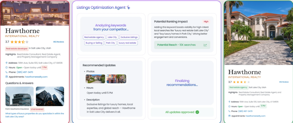 Birdeye's listing optimisation agent dashboard image