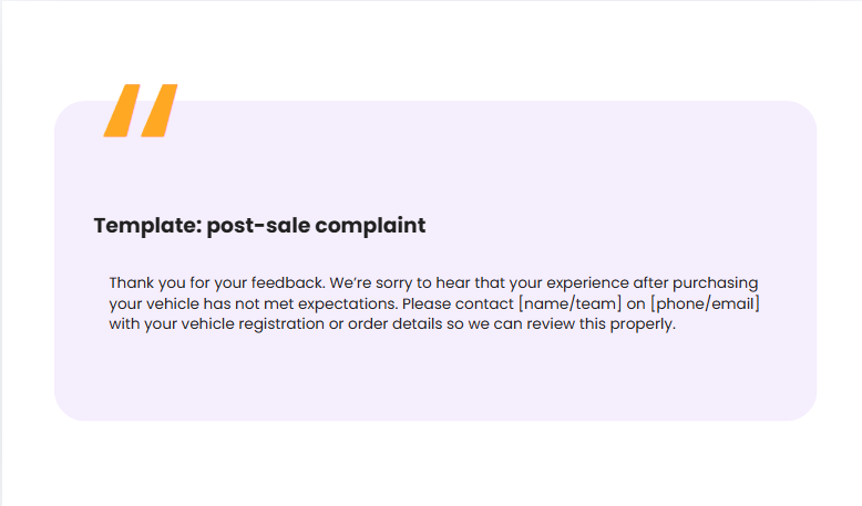 Post sale complaint response