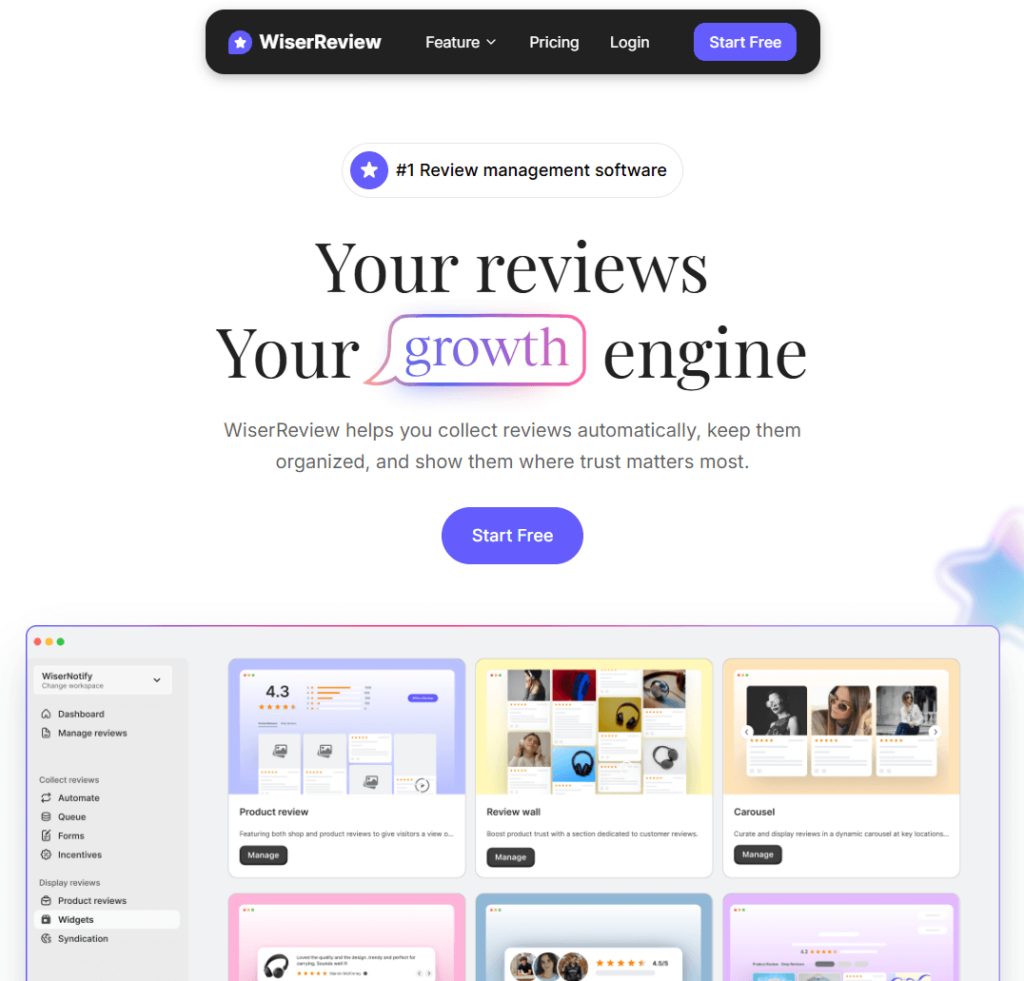 WiserReview dashboard screenshot